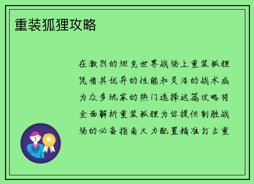 重装狐狸攻略