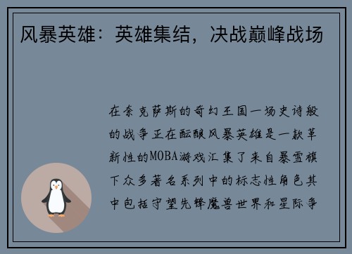 风暴英雄：英雄集结，决战巅峰战场