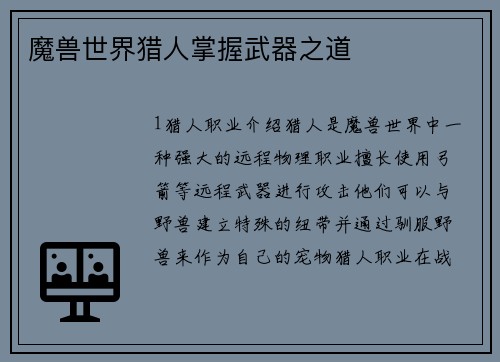 魔兽世界猎人掌握武器之道